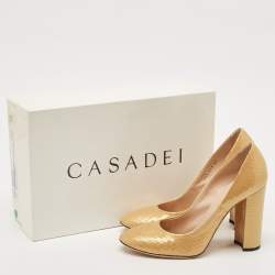Casadei Yellow Python Embossed Leather Round Toe Pumps Size 37