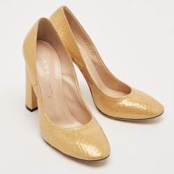 Casadei Yellow Python Embossed Leather Round Toe Pumps Size 37