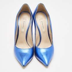 Casadei Blue/Gold Leather Techno Blade Pumps Size 35.5