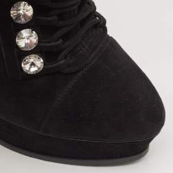 Casadei Black Suede Crystals Platform Ankle Length Boots Size 36