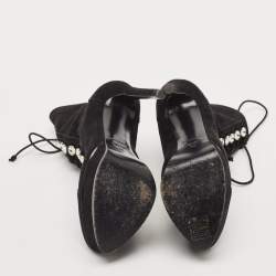 Casadei Black Suede Crystals Platform Ankle Length Boots Size 36