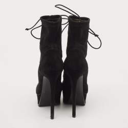 Casadei Black Suede Crystals Platform Ankle Length Boots Size 36