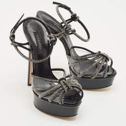 Casadei Black Suede and PVC Crystal Embellished Platform Sandals Size 37