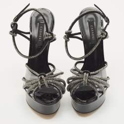 Casadei Black Suede and PVC Crystal Embellished Platform Sandals Size 37