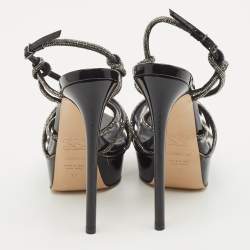 Casadei Black Suede and PVC Crystal Embellished Platform Sandals Size 37