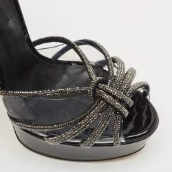 Casadei Black Suede and PVC Crystal Embellished Platform Sandals Size 37