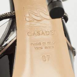 Casadei Black Suede and PVC Crystal Embellished Platform Sandals Size 37