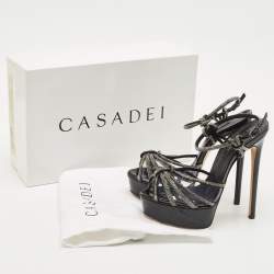 Casadei Black Suede and PVC Crystal Embellished Platform Sandals Size 37
