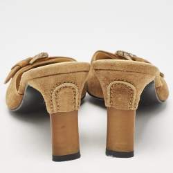 Casadei Brown Suede Buckle Pointed Toe Mules Size 38.5
