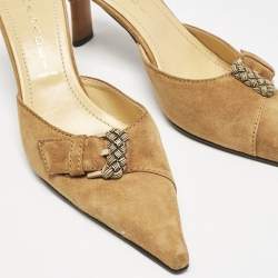Casadei Brown Suede Buckle Pointed Toe Mules Size 38.5