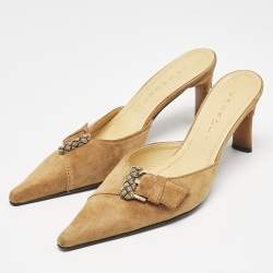 Casadei Brown Suede Buckle Pointed Toe Mules Size 38.5