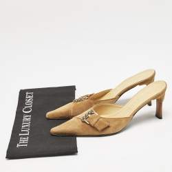 Casadei Brown Suede Buckle Pointed Toe Mules Size 38.5