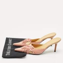 Casadei Pink/Gold Suede Flower Crystal Embellished Pointed Toe Mules Size 38.5