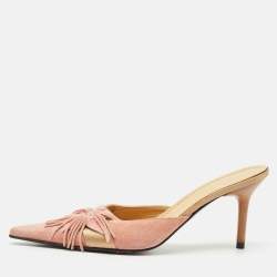 Casadei Pink/Gold Suede Flower Crystal Embellished Pointed Toe Mules Size 38.5