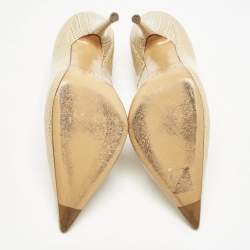 Casadei Beige Croc Embossed Patent Leather Pointed Toe Pumps Size 38.5