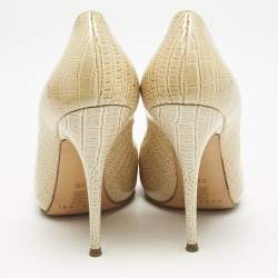 Casadei Beige Croc Embossed Patent Leather Pointed Toe Pumps Size 38.5