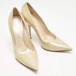 Casadei Beige Croc Embossed Patent Leather Pointed Toe Pumps Size 38.5