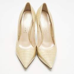 Casadei Beige Croc Embossed Patent Leather Pointed Toe Pumps Size 38.5