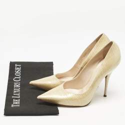 Casadei Beige Croc Embossed Patent Leather Pointed Toe Pumps Size 38.5
