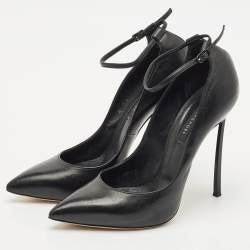 Pre Owned Casadei Black Leather Ankle Strap Pumps Size 40