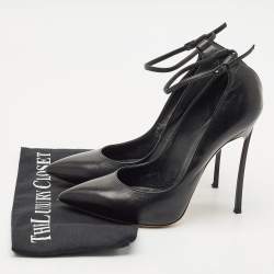 Pre Owned Casadei Black Leather Ankle Strap Pumps Size 40