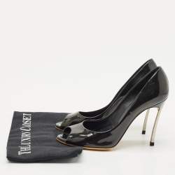 Casadei Black Patent Leather Peep Toe Pumps Size 37.5