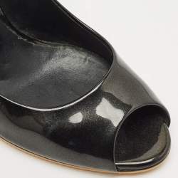Casadei Black Patent Leather Peep Toe Pumps Size 37.5