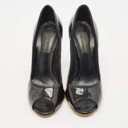 Casadei Black Patent Leather Peep Toe Pumps Size 37.5
