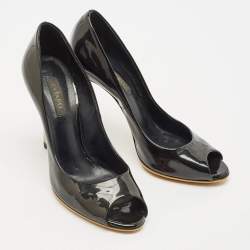 Casadei Black Patent Leather Peep Toe Pumps Size 37.5