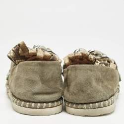 Casadei Grey Python Embossed Leather and Suede Chain Smoking Slippers Size 37