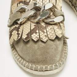 Casadei Grey Python Embossed Leather and Suede Chain Smoking Slippers Size 37