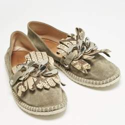 Casadei Grey Python Embossed Leather and Suede Chain Smoking Slippers Size 37