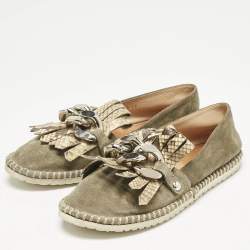 Casadei Grey Python Embossed Leather and Suede Chain Smoking Slippers Size 37