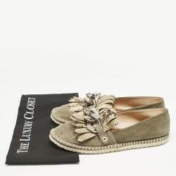 Casadei Grey Python Embossed Leather and Suede Chain Smoking Slippers Size 37