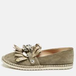 Casadei Grey Python Embossed Leather and Suede Chain Smoking Slippers Size 37