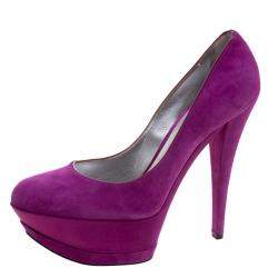 Pre Owned Casadei Purple Suede And Satin Triple Platform Pumps Size 41