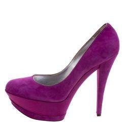 Pre Owned Casadei Purple Suede And Satin Triple Platform Pumps Size 41