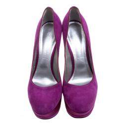 Pre Owned Casadei Purple Suede And Satin Triple Platform Pumps Size 41