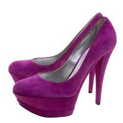 Pre Owned Casadei Purple Suede And Satin Triple Platform Pumps Size 41