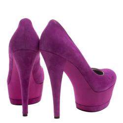 Pre Owned Casadei Purple Suede And Satin Triple Platform Pumps Size 41
