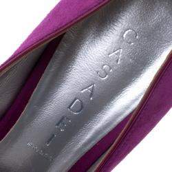 Pre Owned Casadei Purple Suede And Satin Triple Platform Pumps Size 41