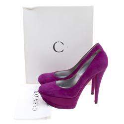 Pre Owned Casadei Purple Suede And Satin Triple Platform Pumps Size 41