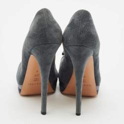 Casadei Grey Suede Crystal Embellished Bow Peep Toe Pumps Size 38