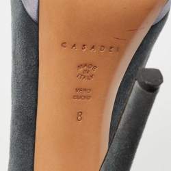 Casadei Grey Suede Crystal Embellished Bow Peep Toe Pumps Size 38
