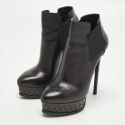 Pre Owned حذاء بوت كاحل كاسادى نعل سميك منقوش سلسلة جلد أسود مقاس 37