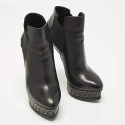 Pre Owned حذاء بوت كاحل كاسادى نعل سميك منقوش سلسلة جلد أسود مقاس 37