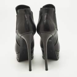 Pre Owned حذاء بوت كاحل كاسادى نعل سميك منقوش سلسلة جلد أسود مقاس 37