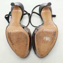 Casadei Black Patent Leather Peep Toe Platform Ankle Strap Sandals Size 38.5