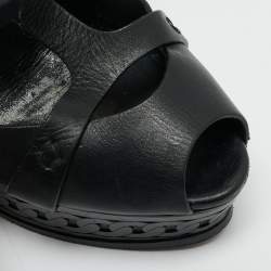 Casadei Black Leather Peep Toe Platform Ankle Strap Sandals Size 37.5