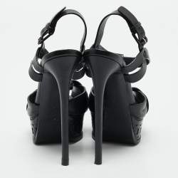 Casadei Black Leather Peep Toe Platform Ankle Strap Sandals Size 37.5